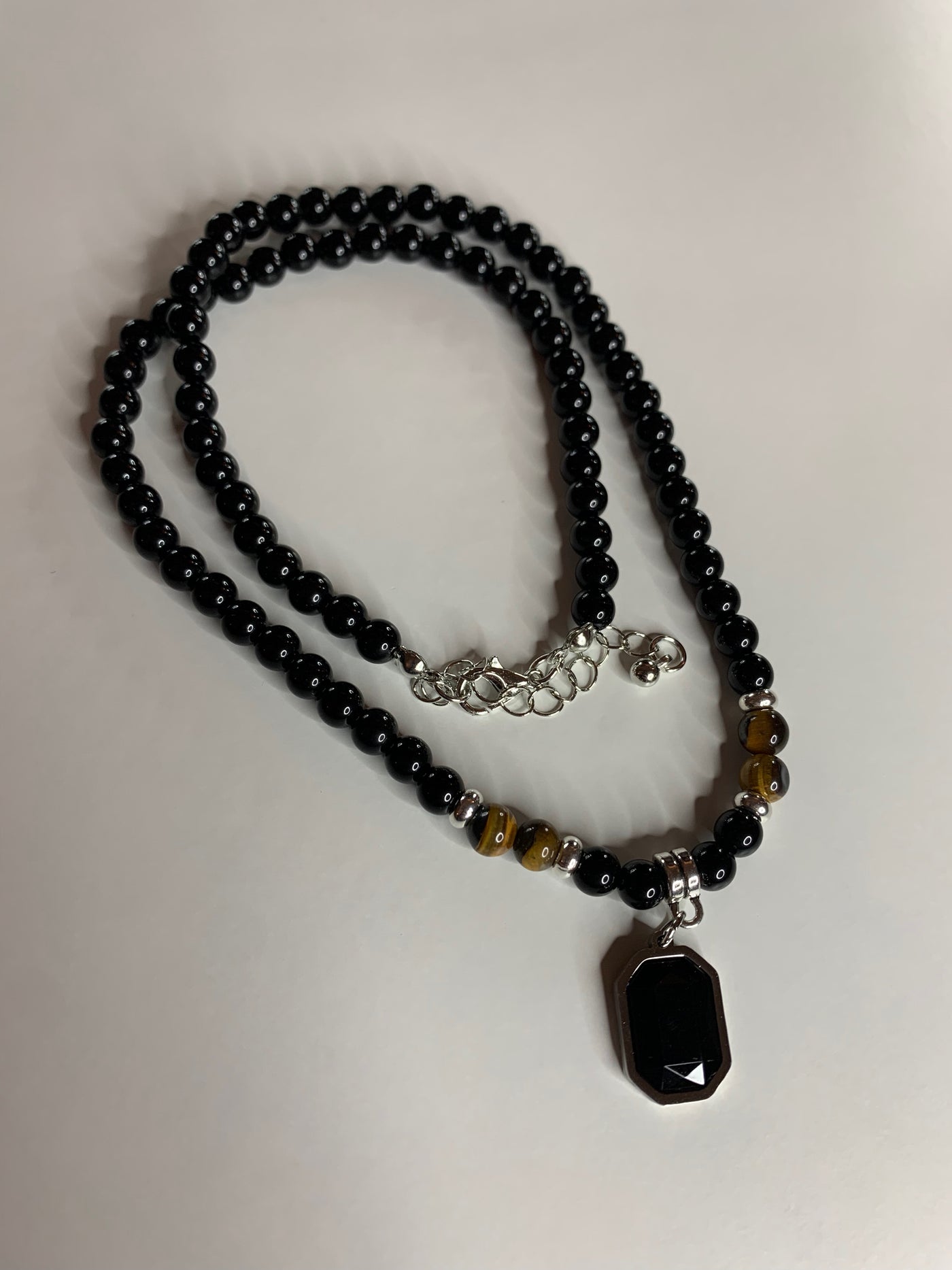 Tiger's Eye & Obsidian Beaded Pendant Necklace