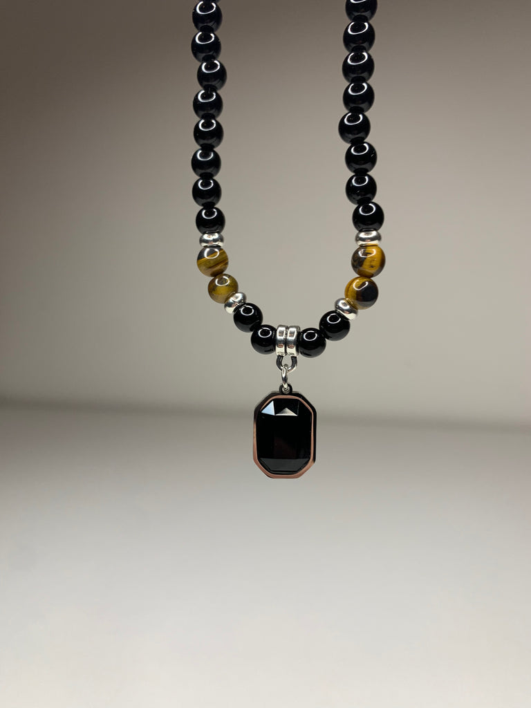 Tiger's Eye & Obsidian Beaded Pendant Necklace – Thru The Night